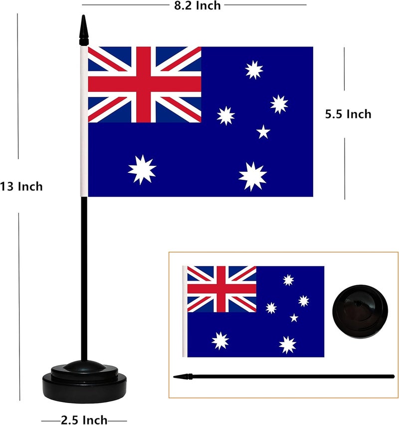 BCLin Australia Desk Flag Set, 2 Pack Australian Table Office Flags, Small Mini Desktop Flag With 12" Solid Black Pole, Black Base, Miniature Desktop Flag - Image 2